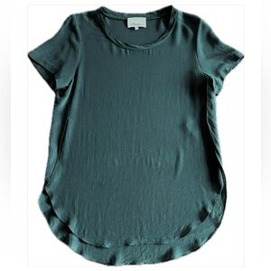 3.1 PHILLIP LIM Silk Overlapped Side Seam Tee Forest Green Size 4
